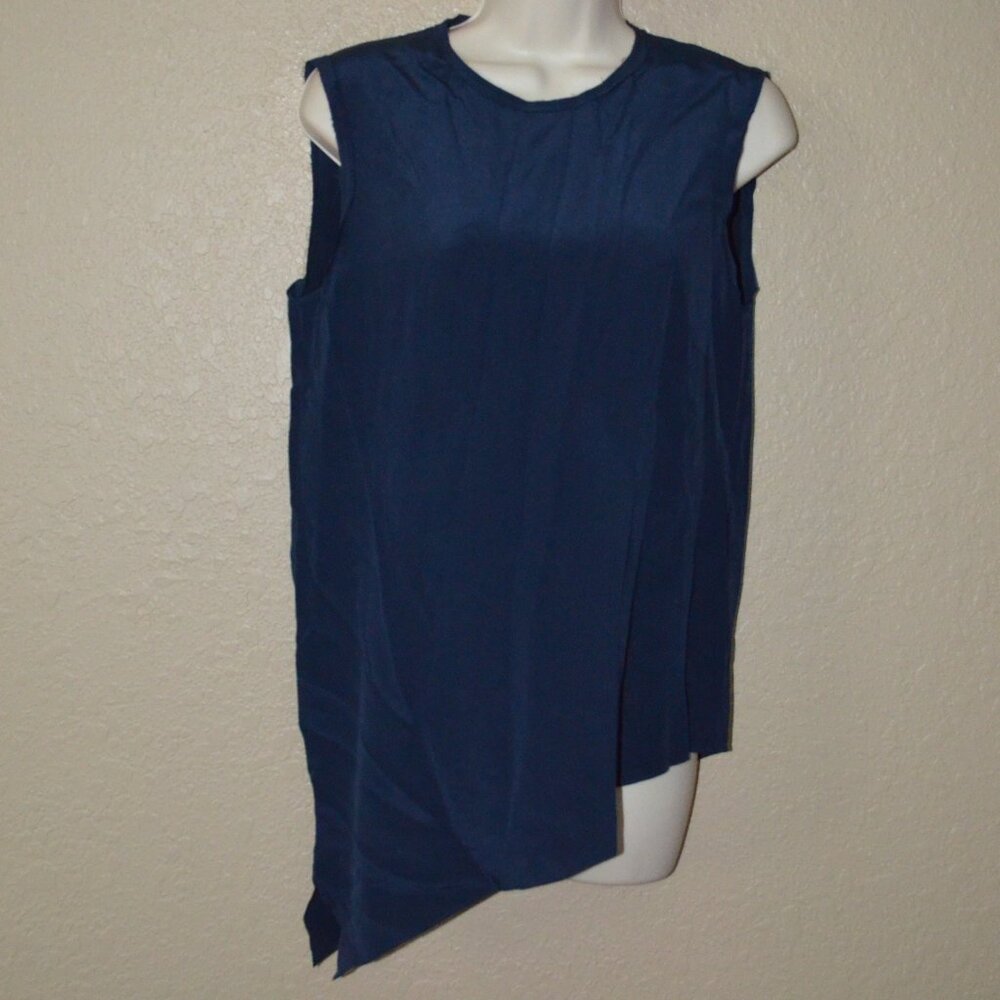 NWOT $515 Sz 36 2 Joseph Navy Asymmetrical Sleeveless Silk Blouse